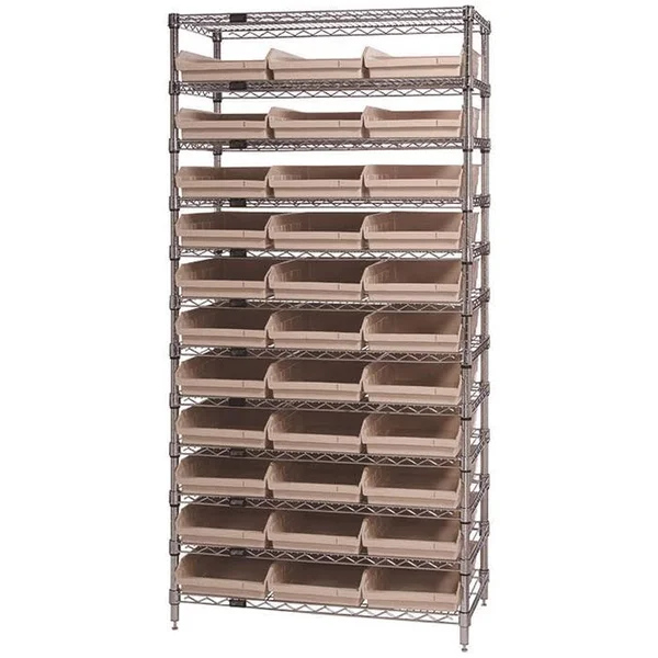 WR12-109 - Wire Shelving Unit with 33 Plastic Bins, Ivory