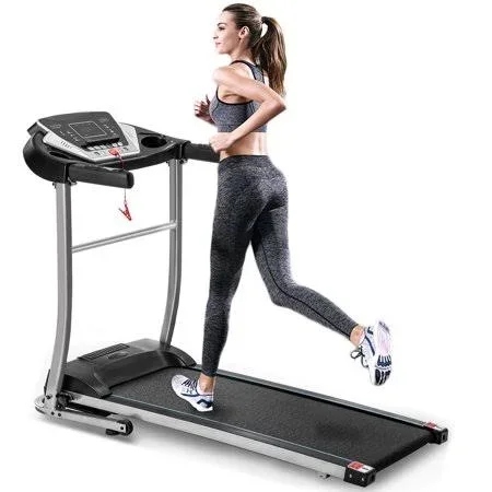 Treadmill, Folding Electric Treadmill with LED Display and Cup Holder, Motorized Running Jogging Machine with 12 Preset Programs