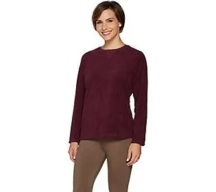 Denim & Co. Baby Sherpa Crew Neck Sweatshirt - Size X-Large, Deep Burgundy