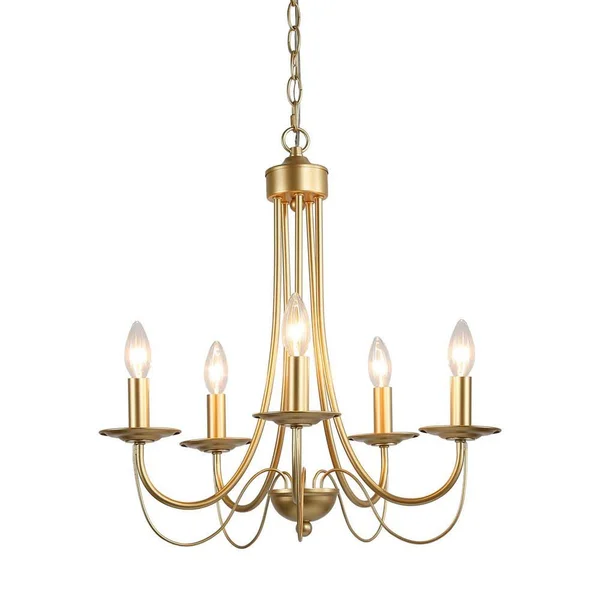 Uolfin Gold Farmhouse Dining Chandelier Light, 5-Light Modern Rustic Chandelier with Class Candle Style