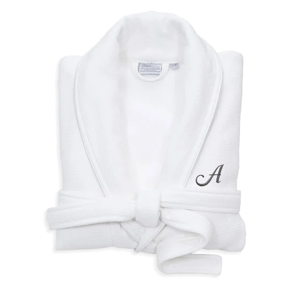 Linum Home Textiles Hotel Turkish Cotton Waffle Terry Bathrobe with Satin Piped Trim - Personalized - White, Women's, Size: Larg