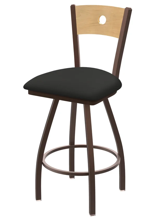 830 Voltaire 36 inch Swivel Counter Stool with Bronze Finish, Natural BACK, and Canter Iron Seat