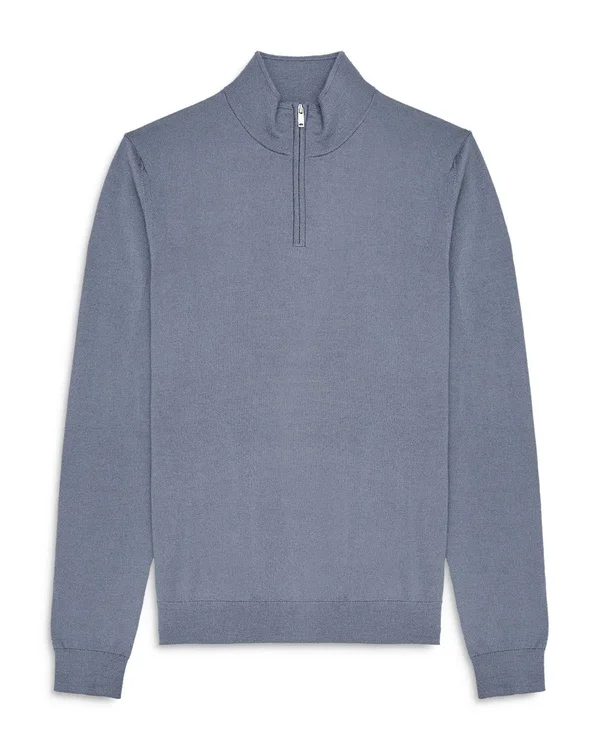 Reiss Blackhall - Merino Wool Zip Neck Jumper in Soft Grey Mouline - Mens, Size XL