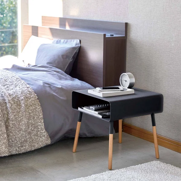 Yamazaki Home Plain Side Table with Storage Shelf - Black