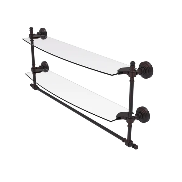 Allied Brass Retro Wave Collection Two Tiered Glass Shelf with Integrated Towel Bar - Brushed Bronze - 24 inch