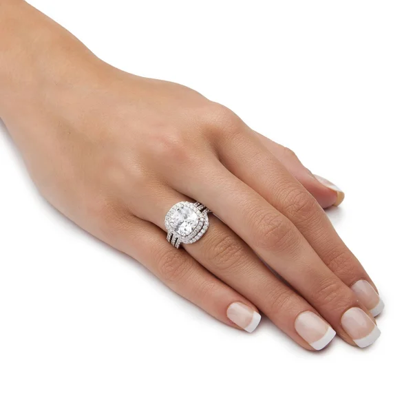 PalmBeach Jewelry 4.26 TCW Cushion Cubic Zirconia Three-Piece Halo Bridal Ring Set in Platinum Over Sterling Silver