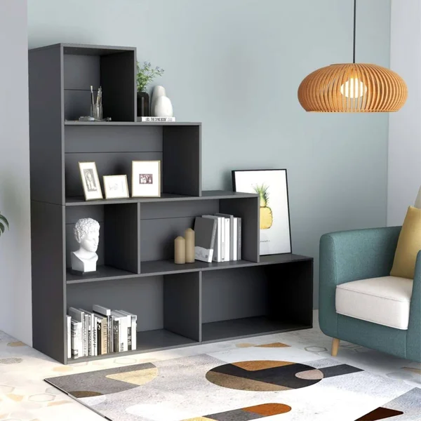 vidaXL Book Cabinet/Room Divider Gray 61x22x9.4x22x63x22 Chipboard