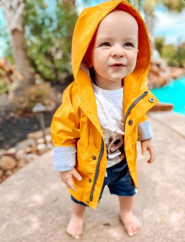 Me & Henry Boy's Hooded Button-Tab Raincoat, Size 3t-8, Gold, 5-6