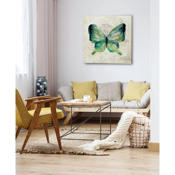 Wexford Home Butterfly Sketch II -Gallery Wrapped Canvas - Yellow - Blue, Green, Red, Black, White 16x16, Size: 16 x 16