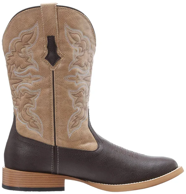 Roper Square Toe Faux Leather Western Boots - Mens, Brown