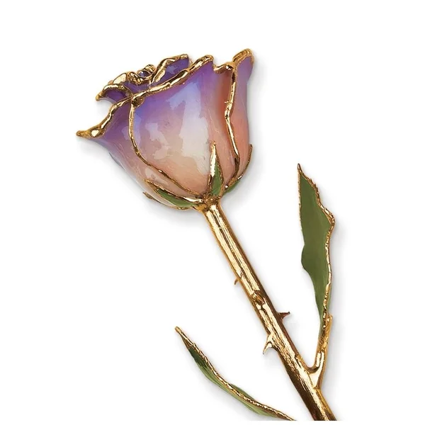 Lacquer Dipped Gold Trim White & Blue Opal Rose