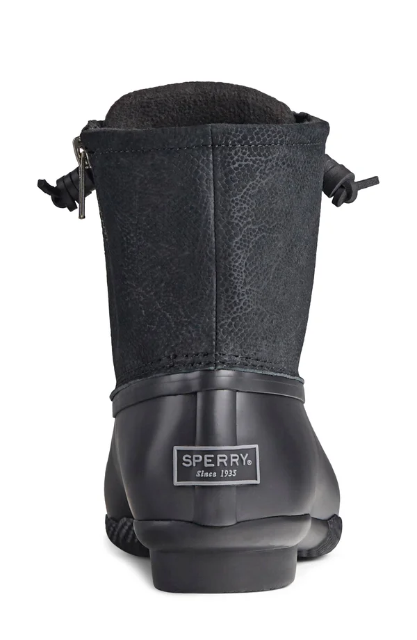 Women's Sperry Saltwater Serpent Leather Duck Boot Black, Size 6M