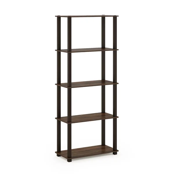 Furinno Turn-S-Tube 5-Tier Multipurpose Shelf Display Rack with Square Tubes - Walnut/Brown