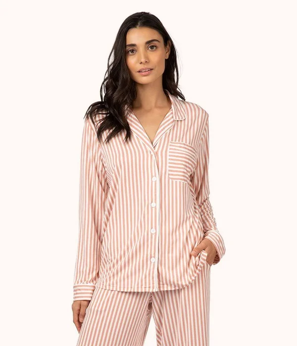 Lively The All Day Lounge Shirt - Size Small in Mini Stripe Shell Pink at Nordstrom