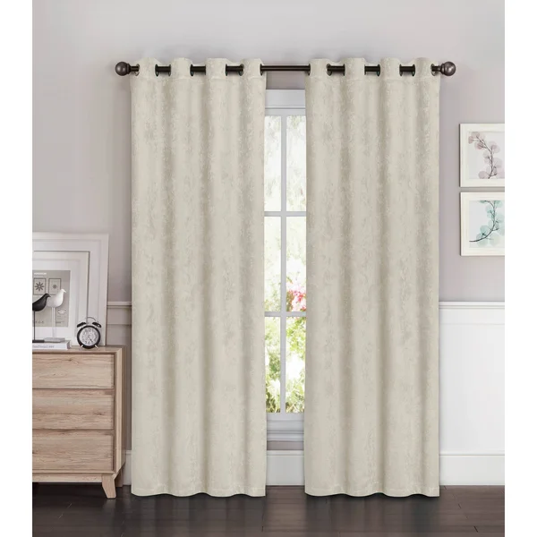 Bella Luna Faux Suede Room Darkening Grommet Curtain Panel Pair, Beige, 108x22 x 96x22