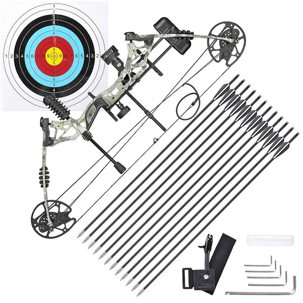 Pro Compound Right Hand Bow Kit w/ Arrow Adjustable 20 to 70lbs Archery Set Camo