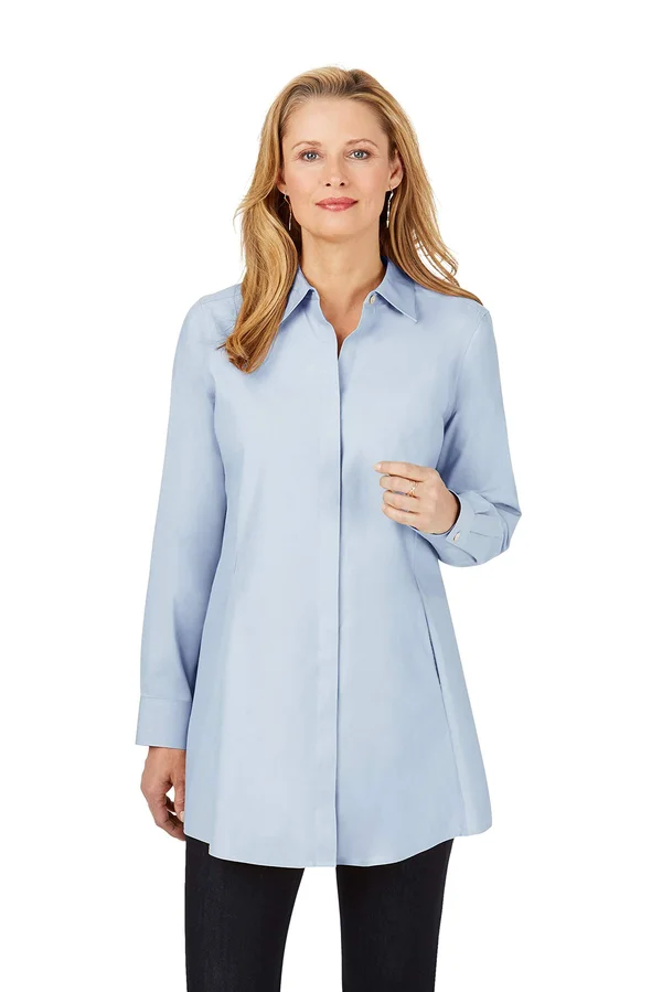 Foxcroft Cici Non-Iron Tunic Blouse - Blue - 6