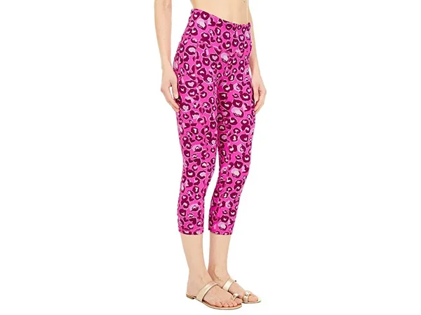 Lilly Pulitzer Women's UPF 50+ Luxletic 21x22 Weekender High Rise Crop Legging (Mandevilla Pink Dont Be A Cheetah) (Size XXS)