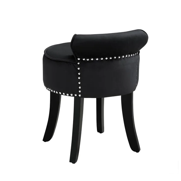 Inspired Home Velvet Vanity Stool Nailhead Trim Black