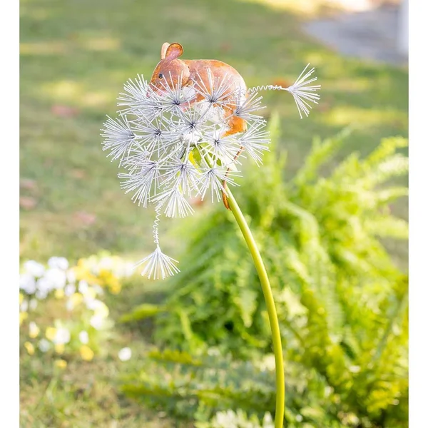 Wind & Weather Handcrafted Mouse on A Dandelion Metal Decorative Garden Stake