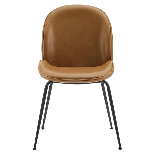 Modway Scoop Black Powder Coated Steel Leg Vegan Leather Dining Chairs - Set of 2 - Tan