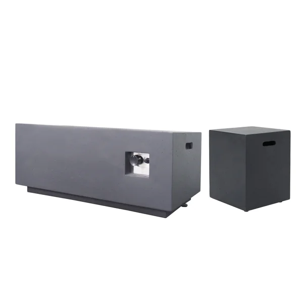 Leo Outdoor 40x22 Rectangular Light Weight Concrete GAS Burning Fire Pit - Dark Gray