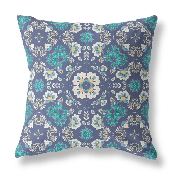 Love and Liberty Suede Blown & Closed Pillow w/ Insert in Blue & White 18x22x18x22