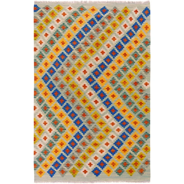 Kilim Arya Rosalba Blue/Orange Wool Rug - 3& 6x22 x 5& 3