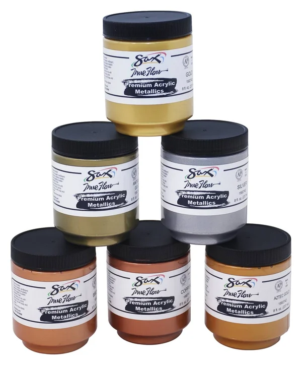Sax Premium Heavy-Bodied Acrylic Metallics - 8 Ounce Jars, Set of 6