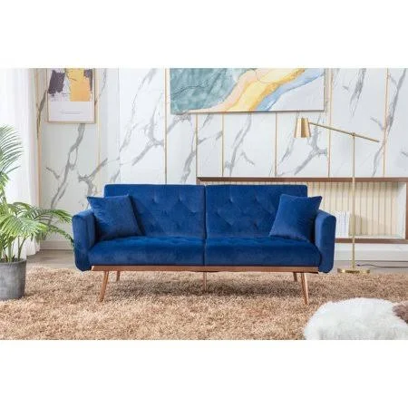 Rivet Frederick Mid-Century Channel Tufted Upholstered Fabric Velvet Sofa Couch, Accent Loveseat Sofa, Navy Blue