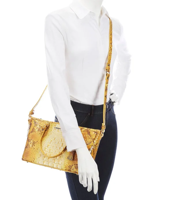 Brahmin Melbourne Medium Asher Crocodile-Embossed Tote Bag - Canary