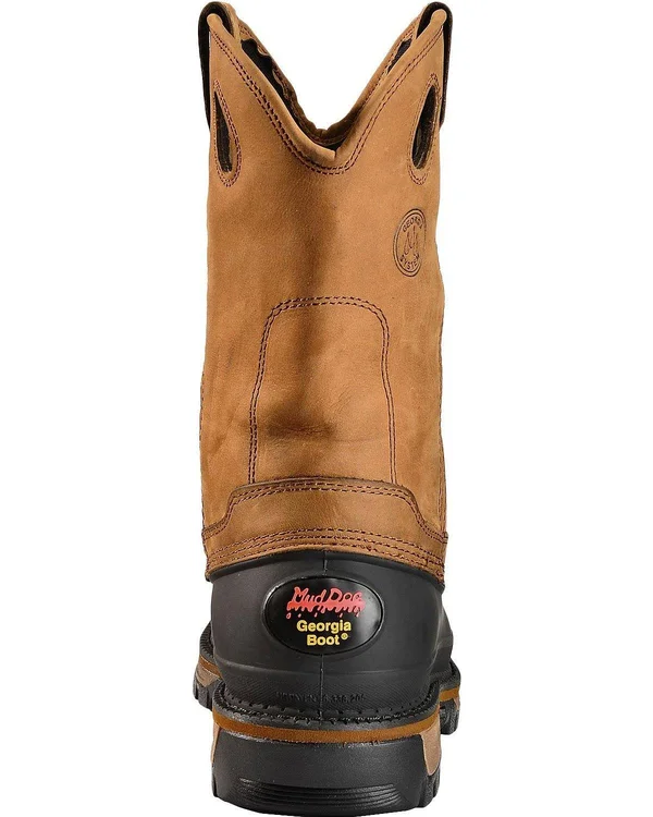 Men's Brown Georgia Boot Muddog Steel Toe Waterproof Wellington Size 10.5(Wide)