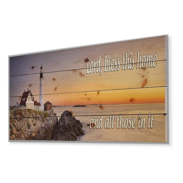Designart 'Lord Bless This House and All Those in It. Sunset' Textual Entrance Art on Wood Wall Art - Multi-Color - 20 in. Wide