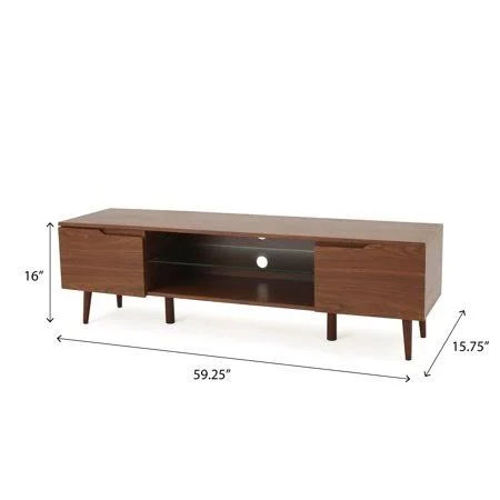 Noble House Cresent Wood Mid Century Modern TV Entertainment Stand, Walnut