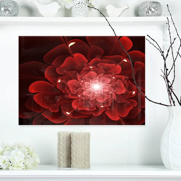 Fractal Flower Clear Red Digital Art - Large Floral Glossy Metal Wall Art - 20 in. Wide x 12 in. High