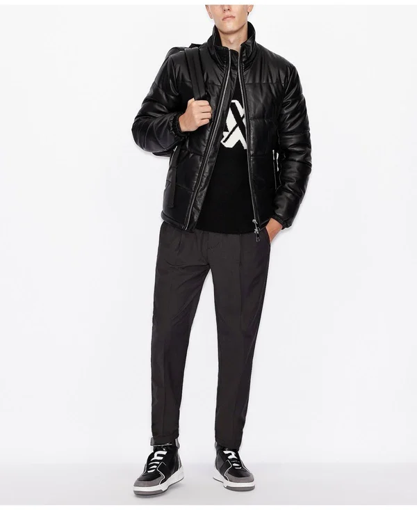 Ax Armani Exchange Leather Puffer Blouson Jacket 11520613 - S, Black