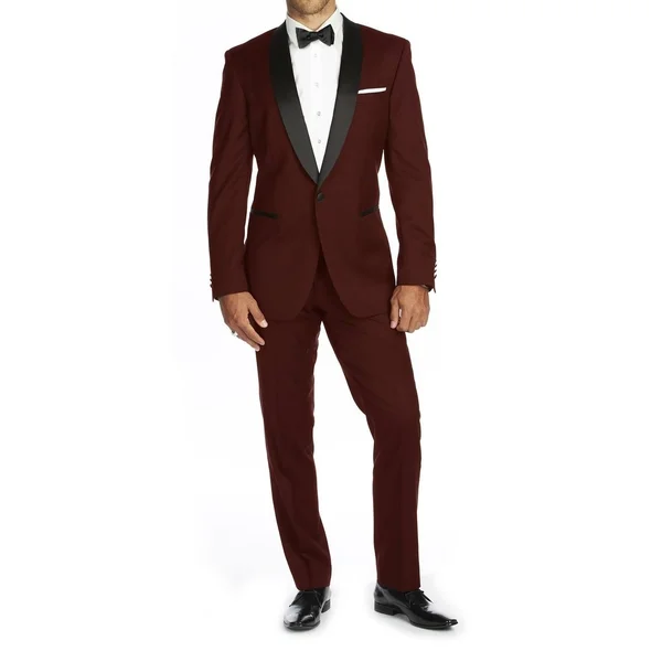 Braveman Men's Slim Fit Shawl Lapel Runway Tuxedo Burgundy 38R/32
