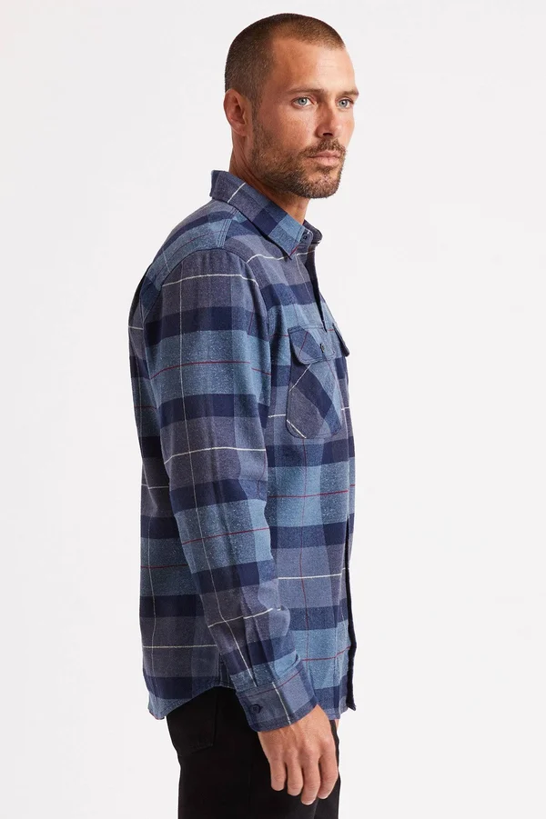 Brixton Bowery Flannel Shirt S, Navy, Navy/Carolina Blue