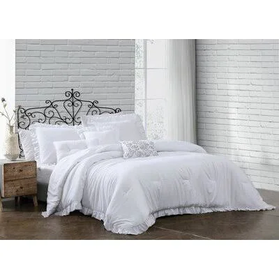 Alleman Enzyme Washed Reversible Comforter Set August Grove Size: Twin Comforter + 1 Sham + 3 Throw Pillows, Color: White