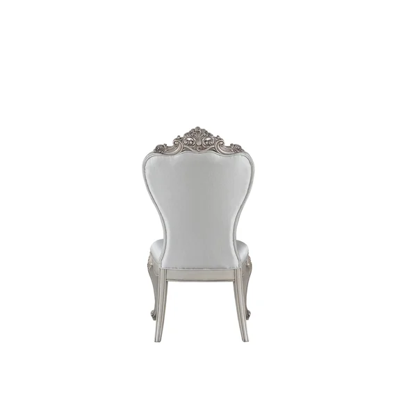 Benzara BM204361 Wooden Side Chairs with Button Tufting Set of Two Cream and White