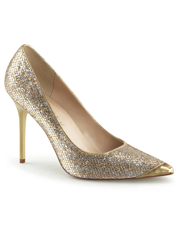 Pleaser CLASSIQUE-20, 4x22 Pointed-Toe Pump - Gold Lame 12