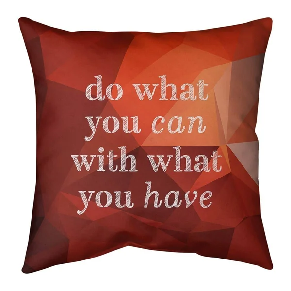 Quotes Faux Gemstone Do What You Can Quote Pillow (Indoor/Outdoor) - 20 x 20 - Square - Zipper Closure - Large - Polyester - UV