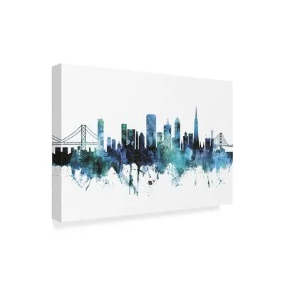 &San Francisco Blue Teal Skyline& Graphic Art Print on Wrapped Canvas Wrought Studio Size: 16x22 H x 24x22 W x 2x22 D