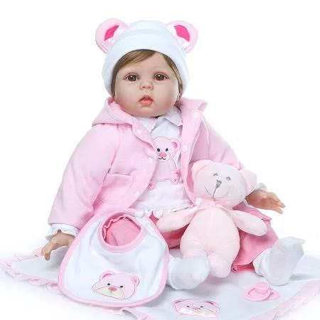 Ubesgoo 22 inch Kids Lifelike Newborn Doll Silicone Reborn Doll Gift Baby Doll Handmade - Pink