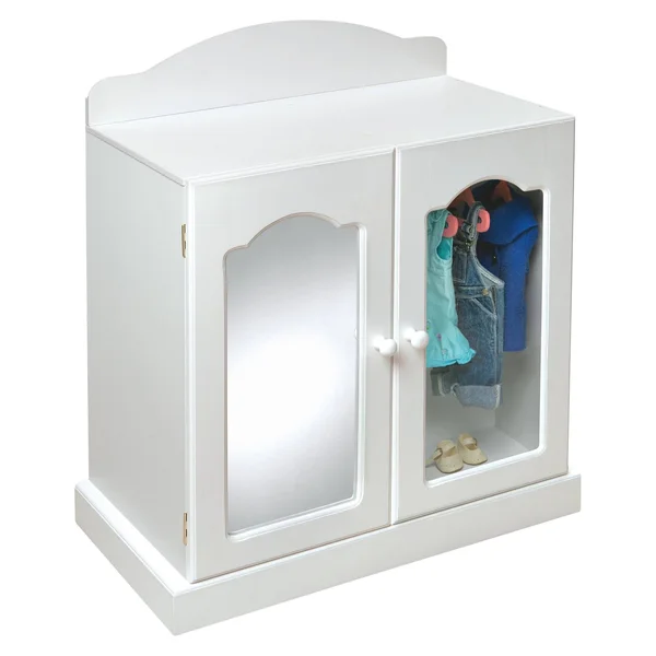Badger Basket White Mirrored Doll Armoire with 3 Baskets and 3 Hangers