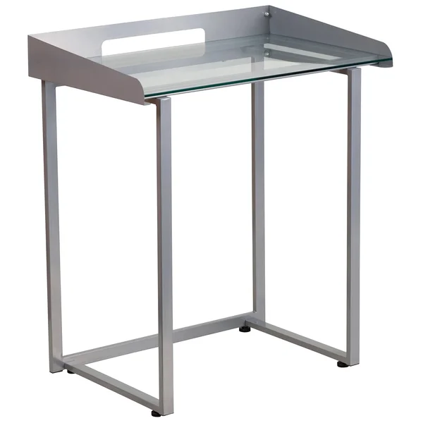 Flash Furniture Contemporary Desk with Clear Tempered Glass and Frame, Silver