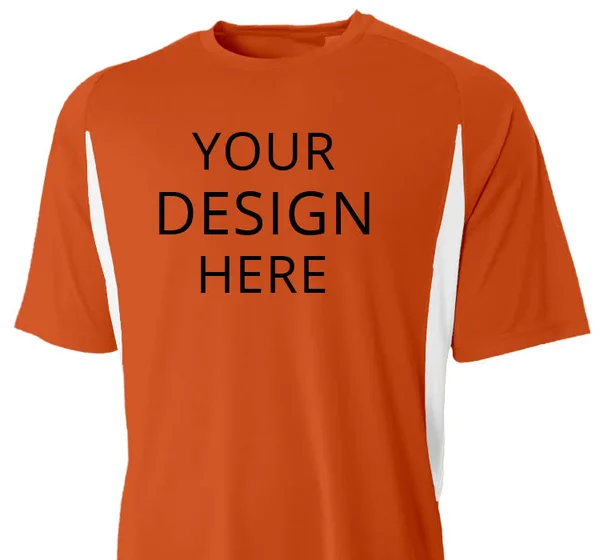 Custom Printed A4 Men's Adult Cooling Performance Color Blocked Crew - Size: L, Orange/White