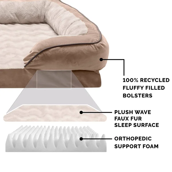 FurHaven Velvet Waves Perfect Comfort Orthopedic Sofa Dog Bed - Jumbo - Granite Gray