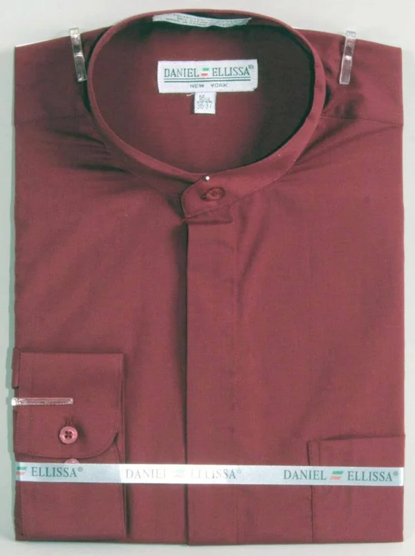 Men's Basic Banded Collar Dress Shirt in Burgundy 18½ 34/35, Burgundy