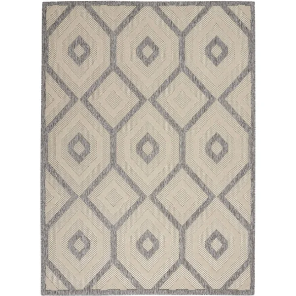 6'x9' Rectangle Indoor and Outdoor Loomed Geometric Area Rug Off-White, White - Nourison